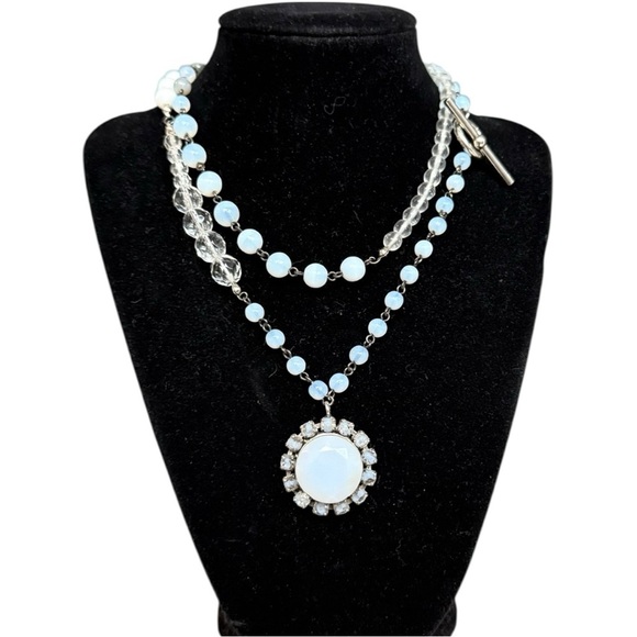 Faceted Opalite & Crystal Boho Bead Necklace with Pendant 18” Toggle Clasp - Picture 8 of 8
